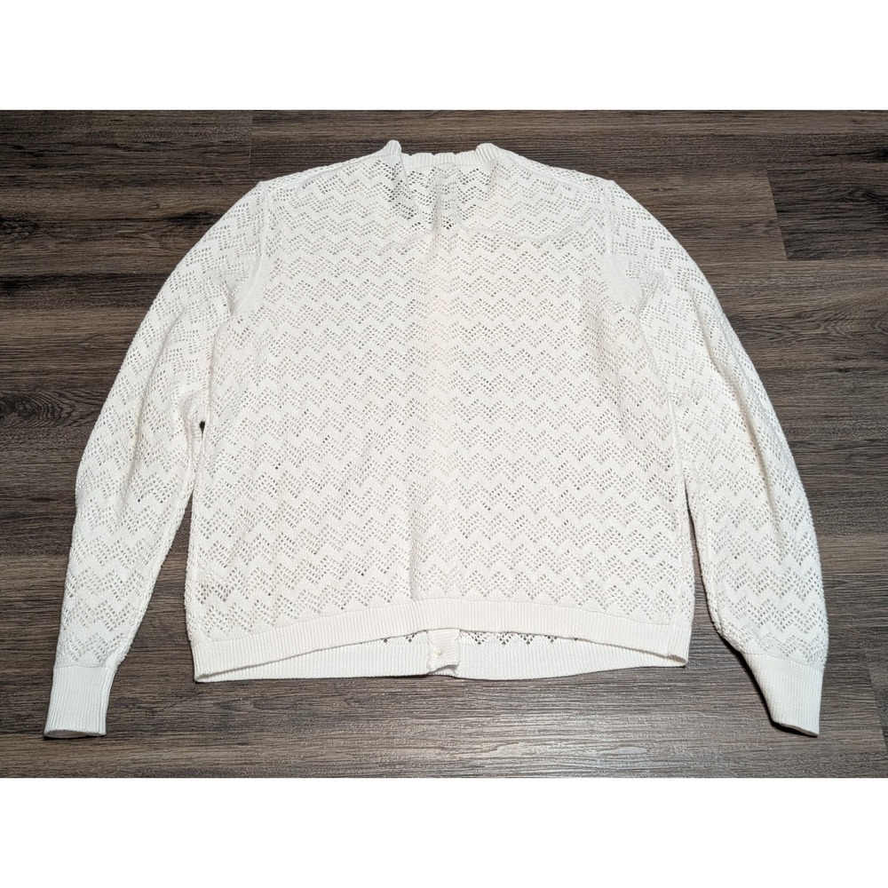J. CREW White Crochet Knit Cardigan Sweater Lace Trim Button Front Plus Size XXL - Picture 2 of 4